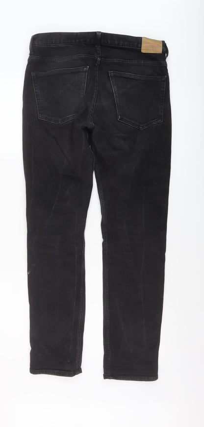 Easy Mens Black Cotton Straight Jeans Size 32 in L30 in Regular Button