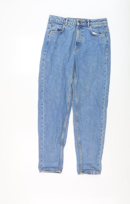 Zara Womens Blue Cotton Mom Jeans Size 8 L27 in Regular Button