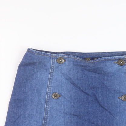 Oasis Womens Blue Cotton A-Line Skirt Size 10 Button