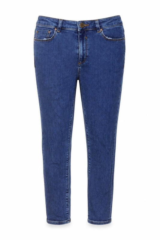 Front view of ASOS women’s blue cotton skinny jeans, size UK 28, in, 26-inch leg regular button