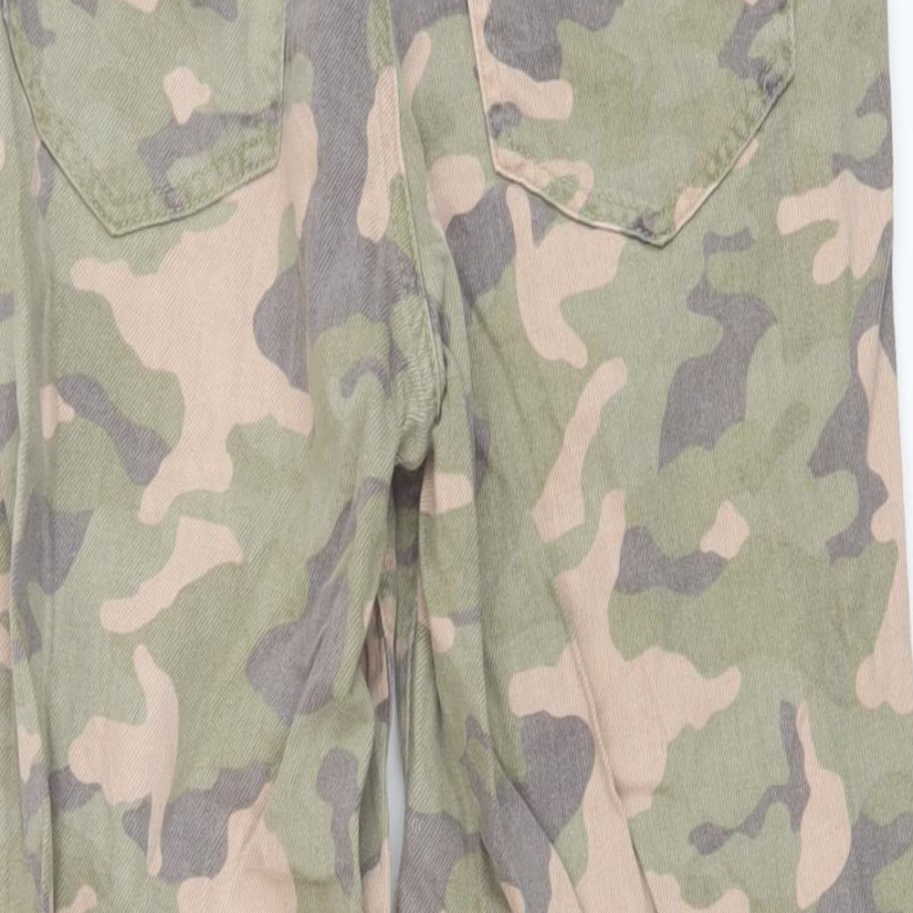 River Island Womens Green Camouflage Cotton Straight Jeans Size 6 L25 in Regular Button