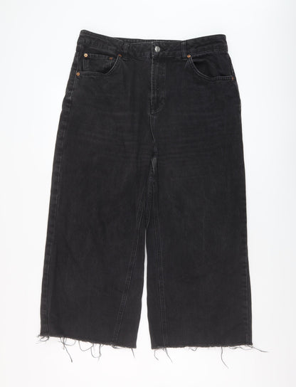 Topshop Womens Black Cotton Wide-Leg Jeans Size 34 in L22 in Regular Button