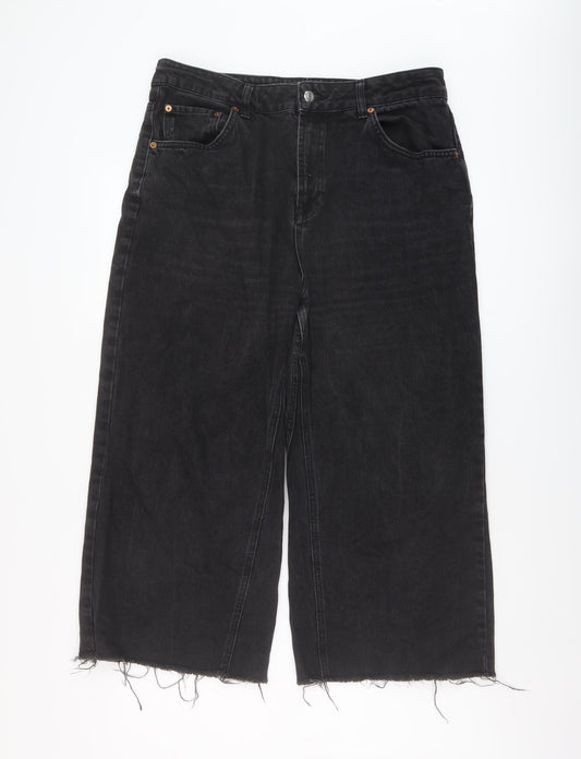 Topshop Womens Black Cotton Wide-Leg Jeans Size 34 in L22 in Regular Button