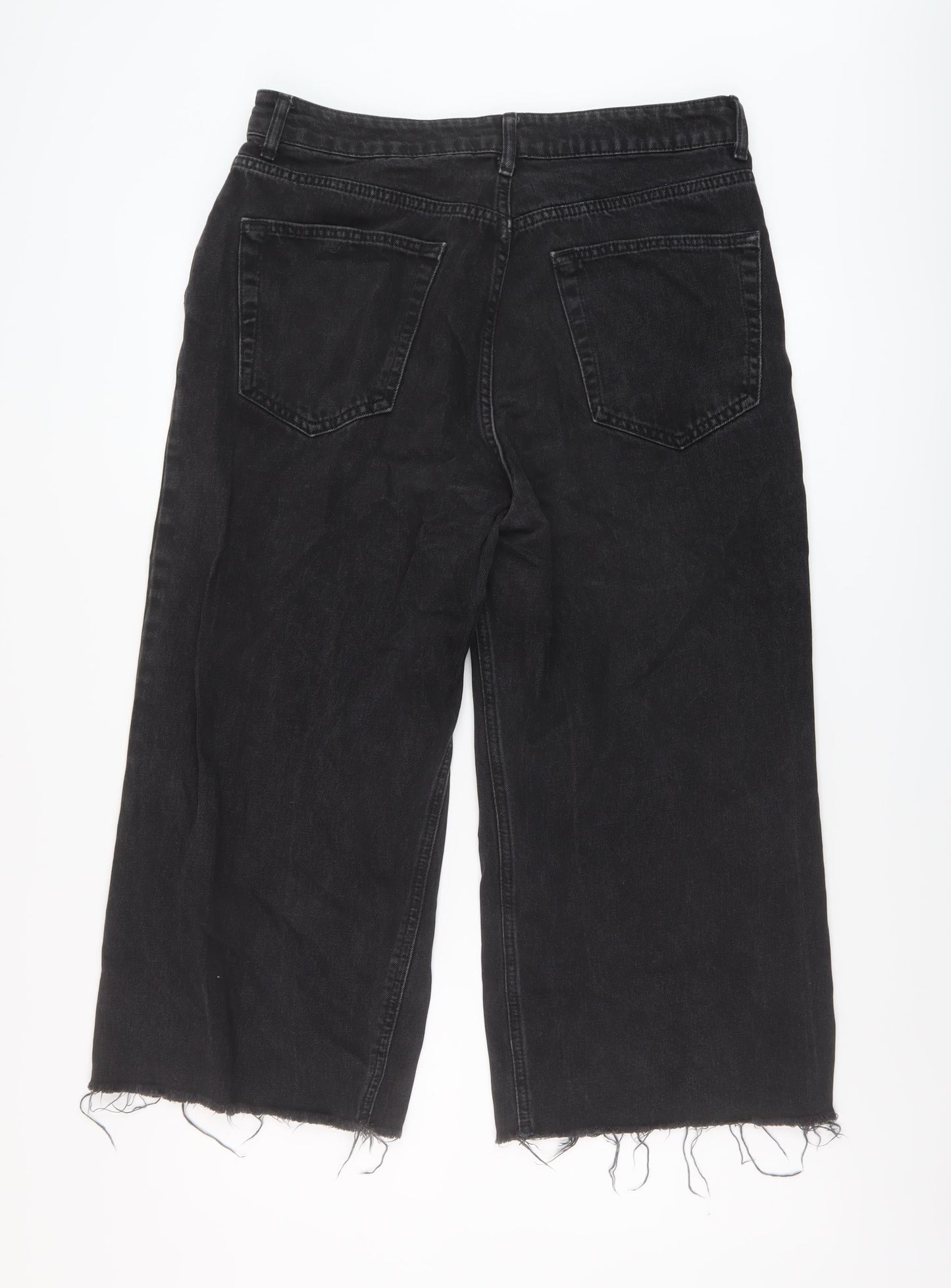 Topshop Womens Black Cotton Wide-Leg Jeans Size 34 in L22 in Regular Button