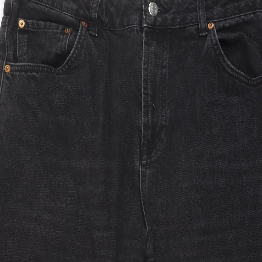 Topshop Womens Black Cotton Wide-Leg Jeans Size 34 in L22 in Regular Button