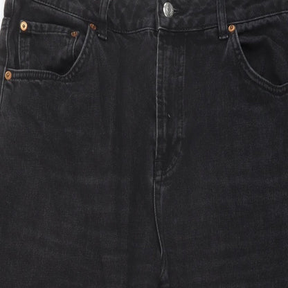 Topshop Womens Black Cotton Wide-Leg Jeans Size 34 in L22 in Regular Button