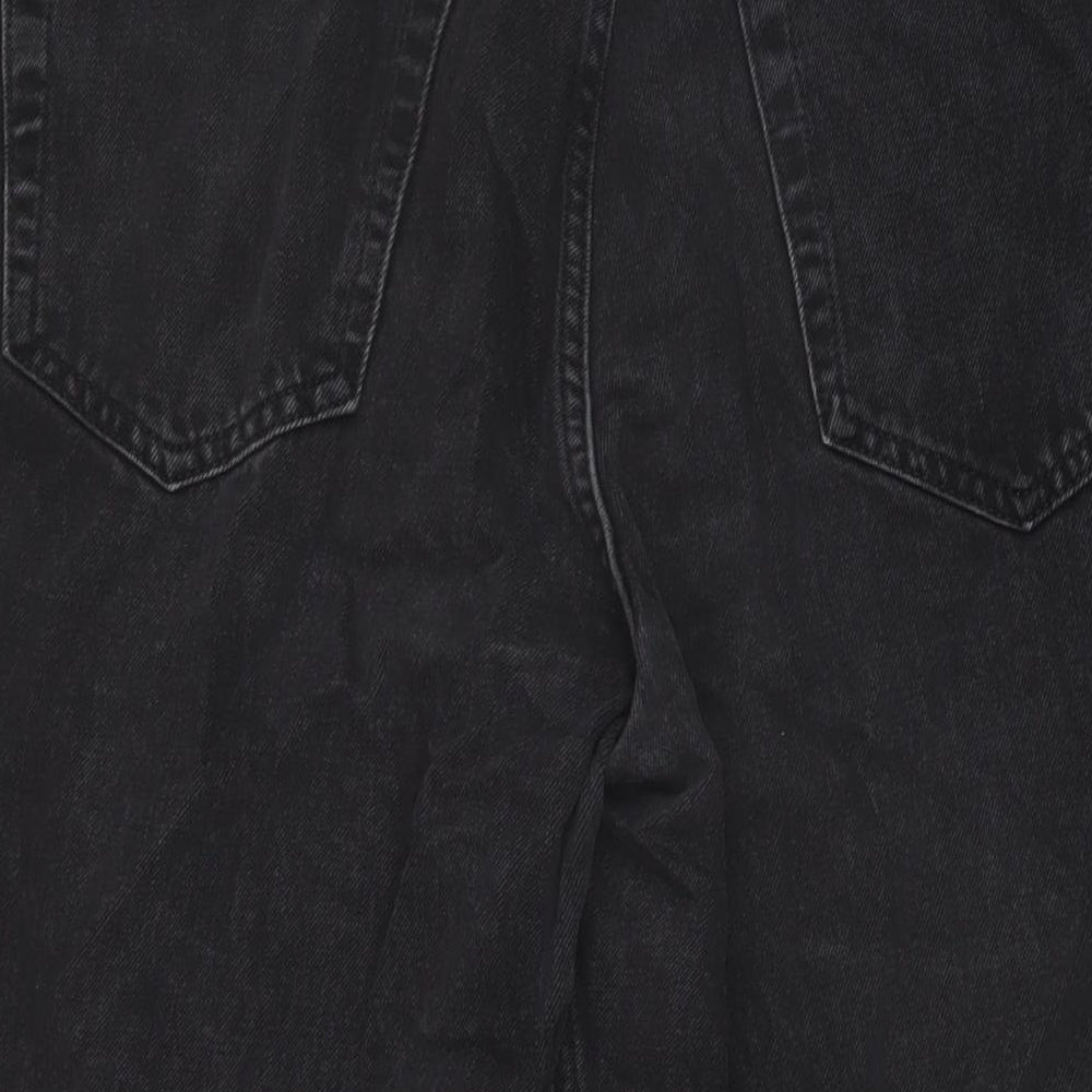 Topshop Womens Black Cotton Wide-Leg Jeans Size 34 in L22 in Regular Button