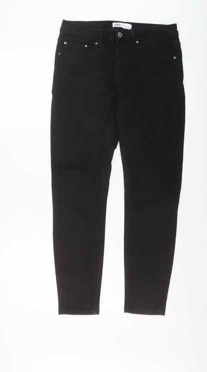 Zara Womens Black Cotton Skinny Jeans Size 10 L28.5 in Regular Button