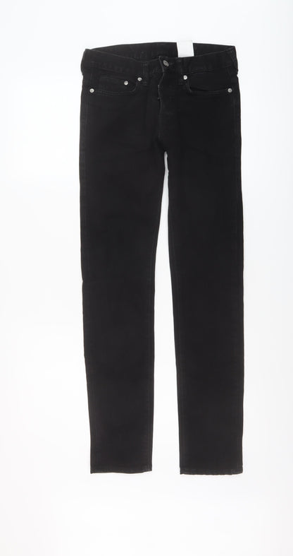 H&M Mens Black Cotton Straight Jeans Size 28 in L32 in Slim Button