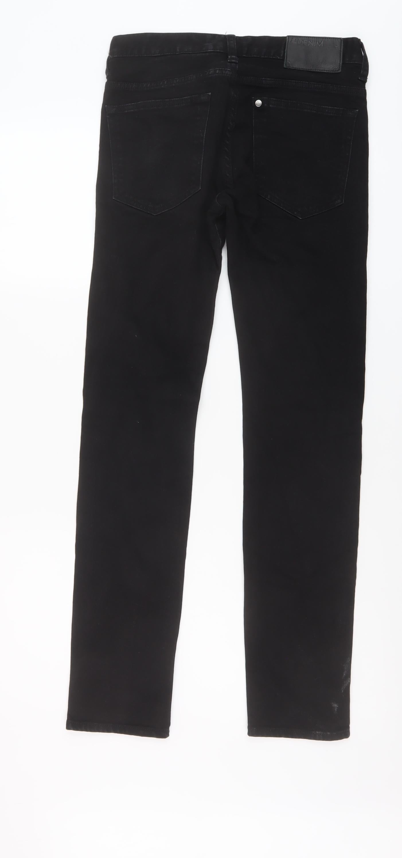 H&M Mens Black Cotton Straight Jeans Size 28 in L32 in Slim Button