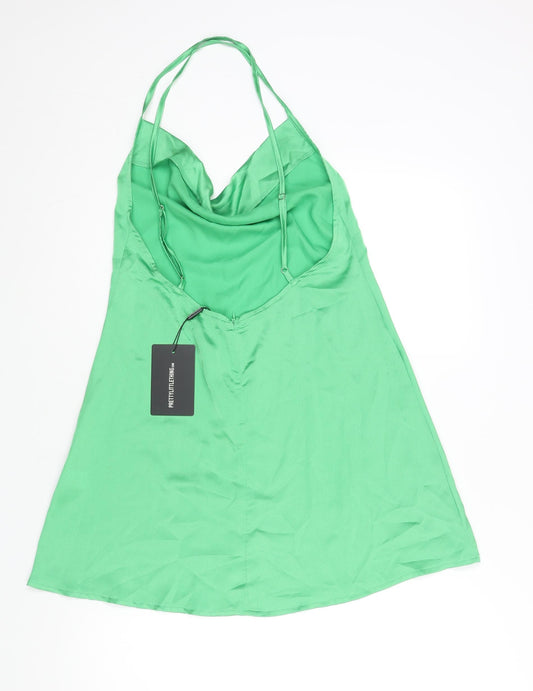 PRETTYLITTLETHING Womens Green Polyester Slip Dress Size 12 Cowl Neck Pullover