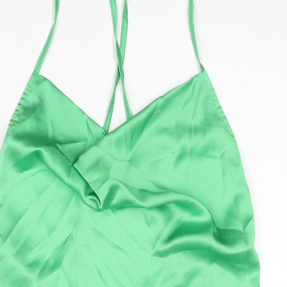 PRETTYLITTLETHING Womens Green Polyester Slip Dress Size 12 Cowl Neck Pullover