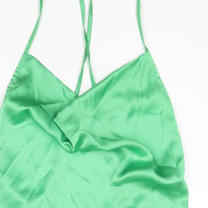 PRETTYLITTLETHING Womens Green Polyester Slip Dress Size 12 Cowl Neck Pullover