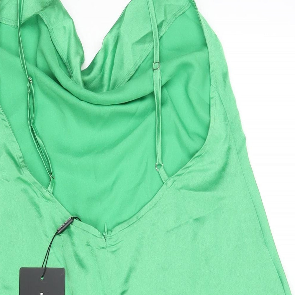 PRETTYLITTLETHING Womens Green Polyester Slip Dress Size 12 Cowl Neck Pullover