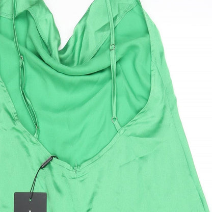 PRETTYLITTLETHING Womens Green Polyester Slip Dress Size 12 Cowl Neck Pullover