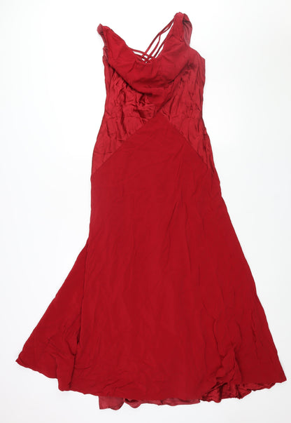 Planet Womens Red Acetate Ball Gown Size 10 Cowl Neck Pullover - Rhinestone Strap Detail Panelled