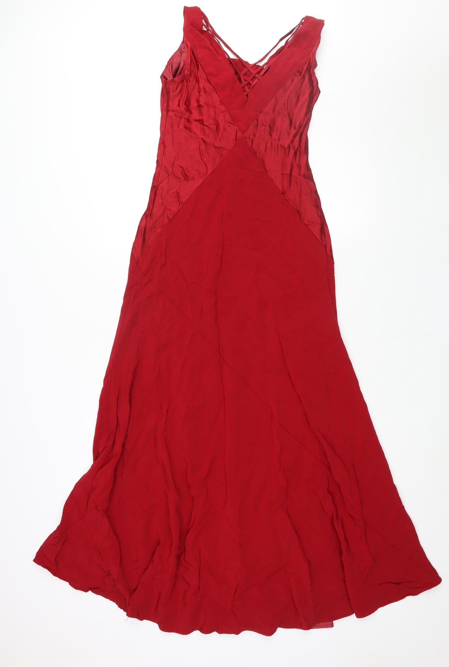 Planet Womens Red Acetate Ball Gown Size 10 Cowl Neck Pullover - Rhinestone Strap Detail Panelled