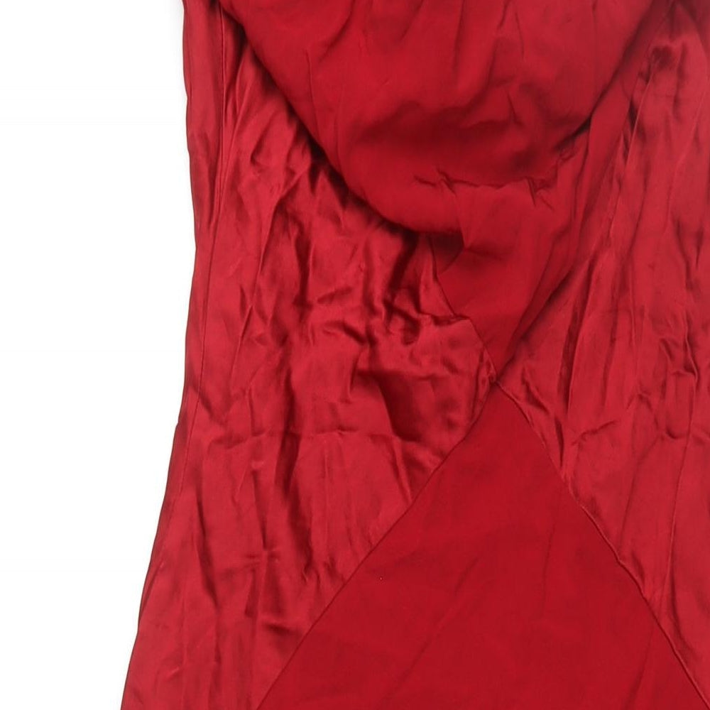 Planet Womens Red Acetate Ball Gown Size 10 Cowl Neck Pullover - Rhinestone Strap Detail Panelled