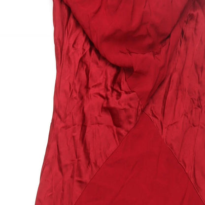 Planet Womens Red Acetate Ball Gown Size 10 Cowl Neck Pullover - Rhinestone Strap Detail Panelled