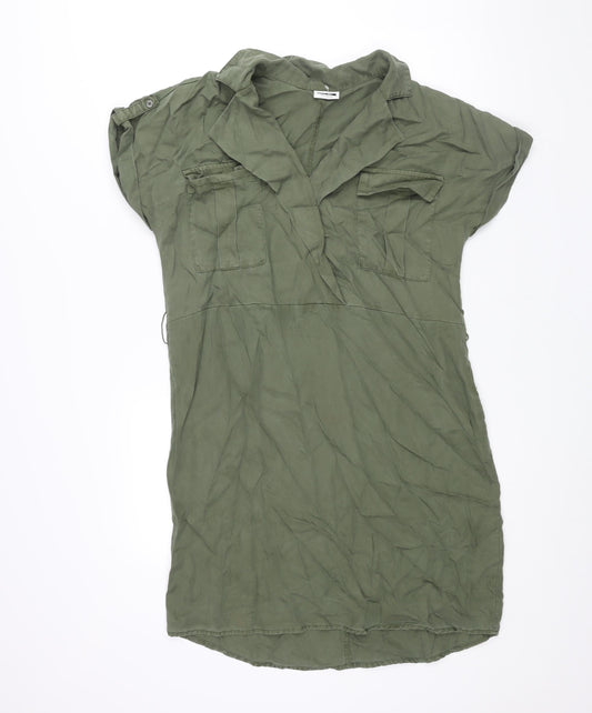 Noisy may Womens Green Lyocell Sheath Size L Collared Drawstring