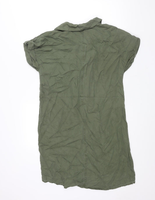 Noisy may Womens Green Lyocell Sheath Size L Collared Drawstring