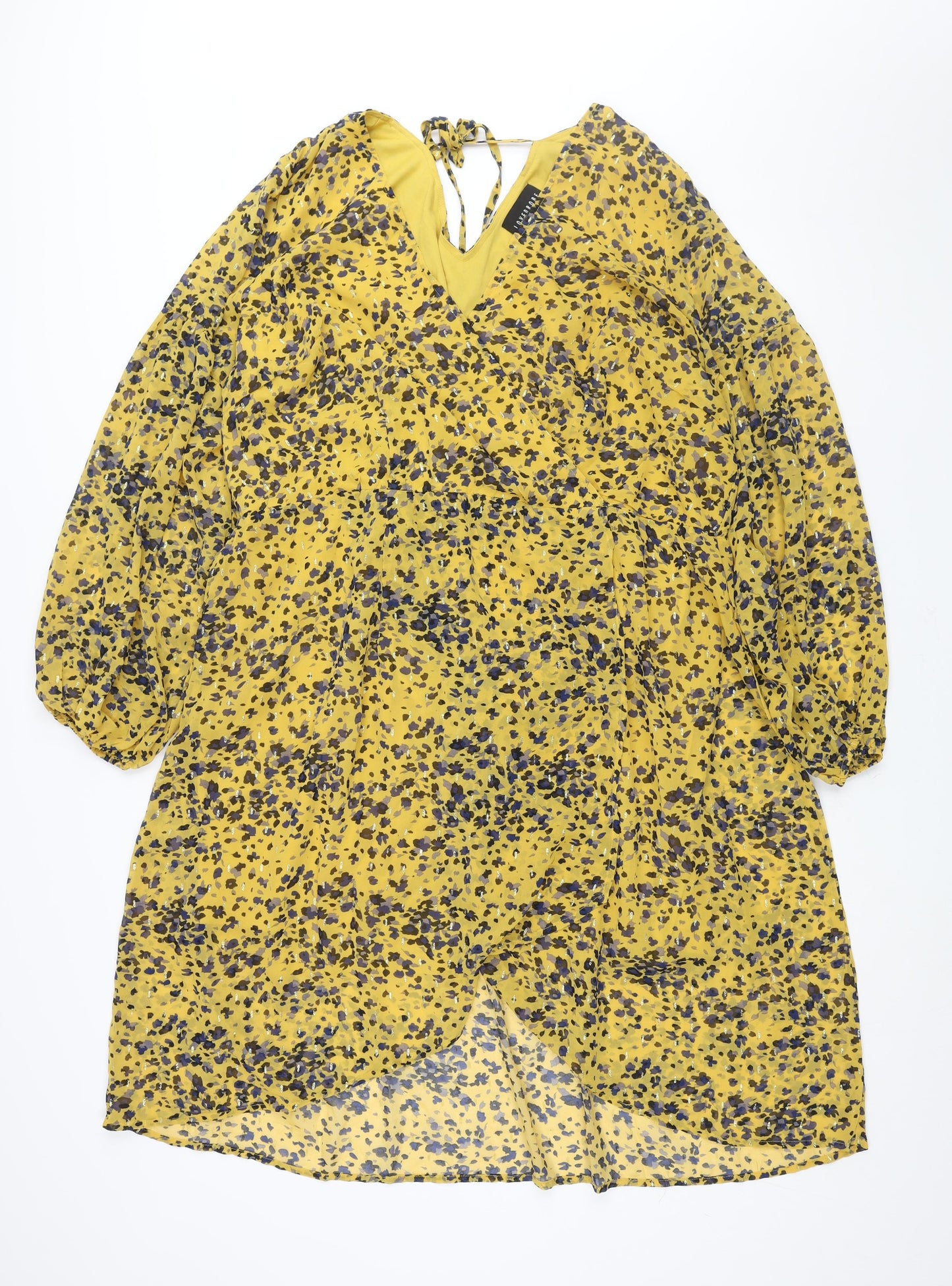 Lovedrobe Womens Yellow Geometric Polyester Wrap Dress Size 24 V-Neck Tie