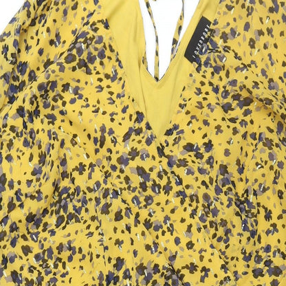 Lovedrobe Womens Yellow Geometric Polyester Wrap Dress Size 24 V-Neck Tie