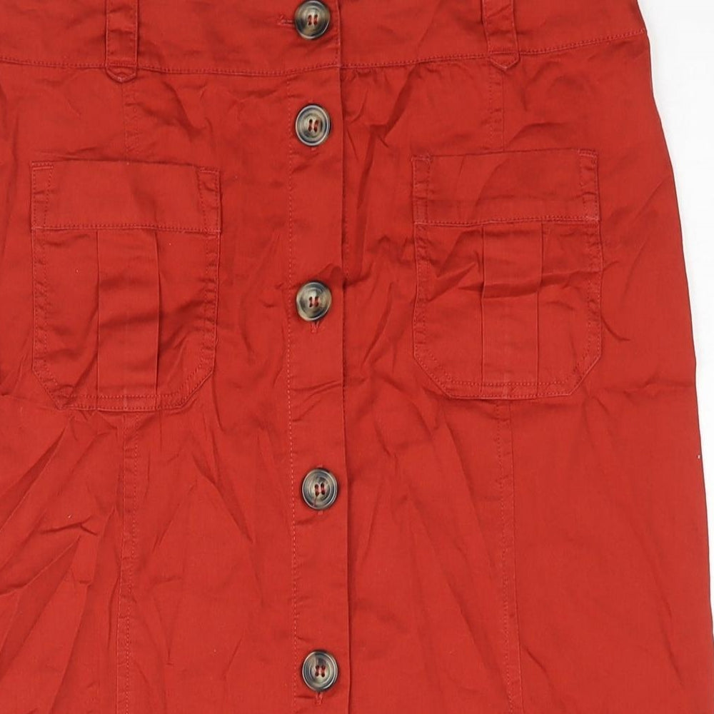 Monsoon Womens Red Cotton Straight & Pencil Skirt Size 10 Button