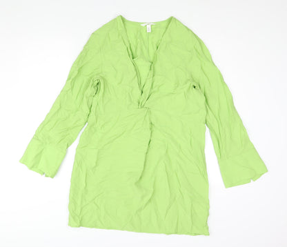 H&M Womens Green Viscose Shift Size S V-Neck Pullover - Twist Detail