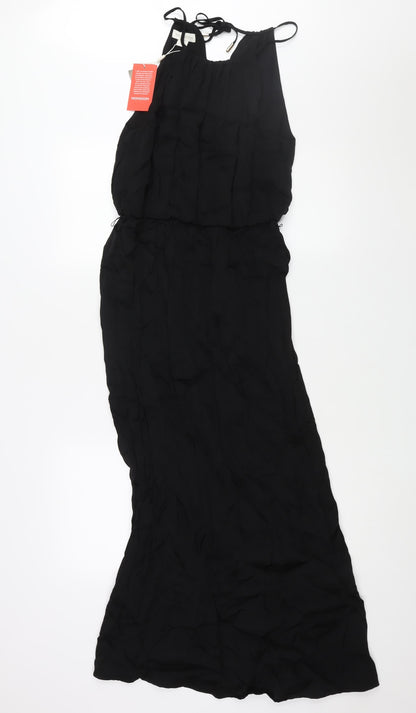 Monsoon Womens Black Viscose Maxi Size 10 Round Neck Tie