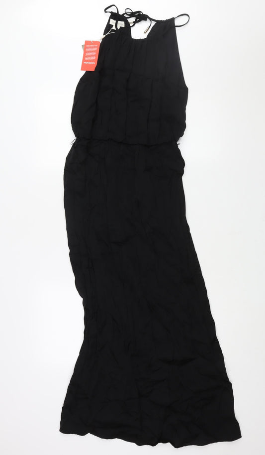 Monsoon Womens Black Viscose Maxi Size 10 Round Neck Tie