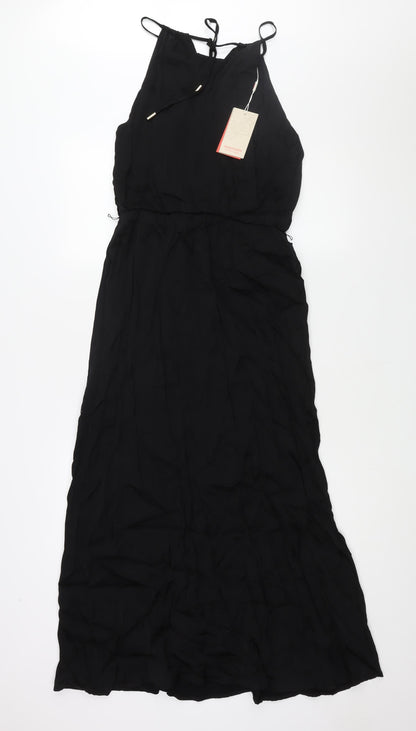 Monsoon Womens Black Viscose Maxi Size 10 Round Neck Tie