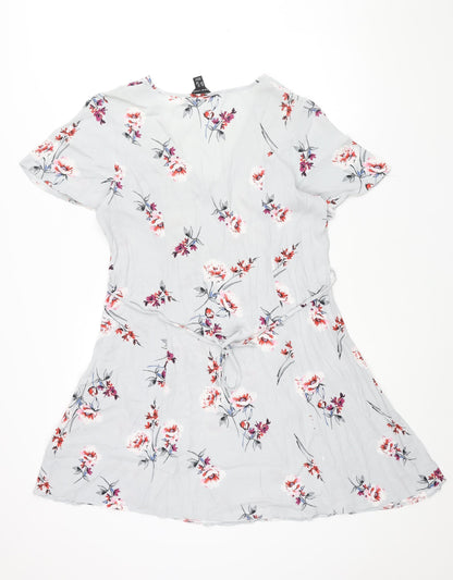 New Look Womens Grey Floral Viscose A-Line Size 12 V-Neck Pullover - Belted