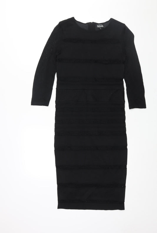 Per Una Womens Black Viscose Pencil Dress Size 8 Round Neck Zip