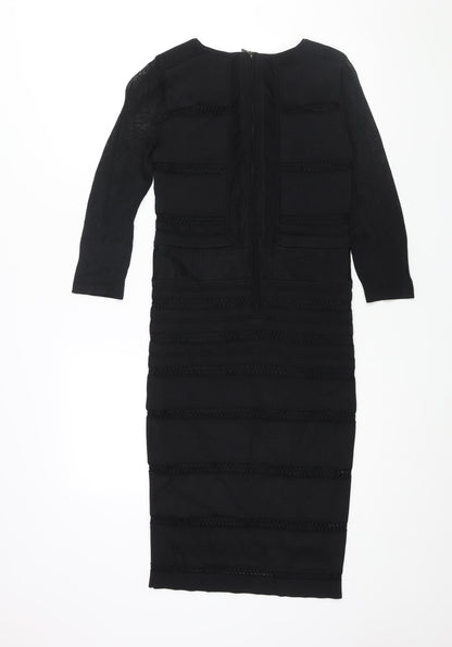Per Una Womens Black Viscose Pencil Dress Size 8 Round Neck Zip