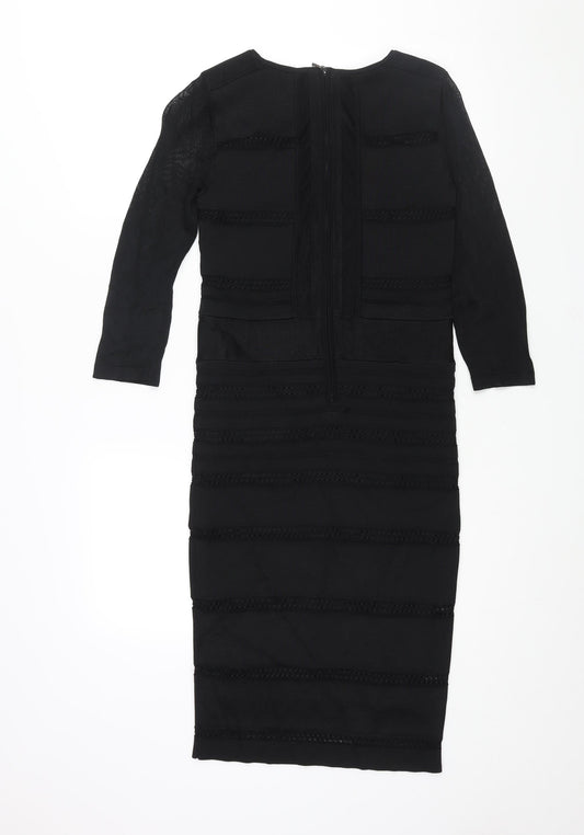 Per Una Womens Black Viscose Pencil Dress Size 8 Round Neck Zip
