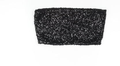 Miss Selfridge Womens Black Polyester Cropped Blouse Size 12 Square Neck - Sequin Bandeau