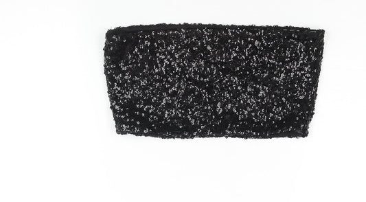 Miss Selfridge Womens Black Polyester Cropped Blouse Size 12 Square Neck - Sequin Bandeau