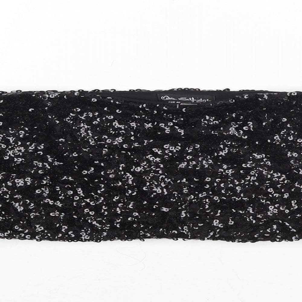 Miss Selfridge Womens Black Polyester Cropped Blouse Size 12 Square Neck - Sequin Bandeau