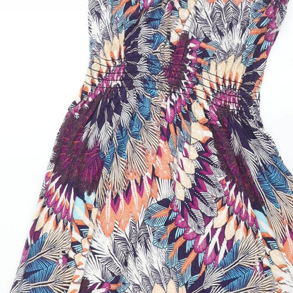 Dorothy Perkins Womens Multicoloured Geometric Viscose A-Line Size 12 Scoop Neck Pullover - Feather Print