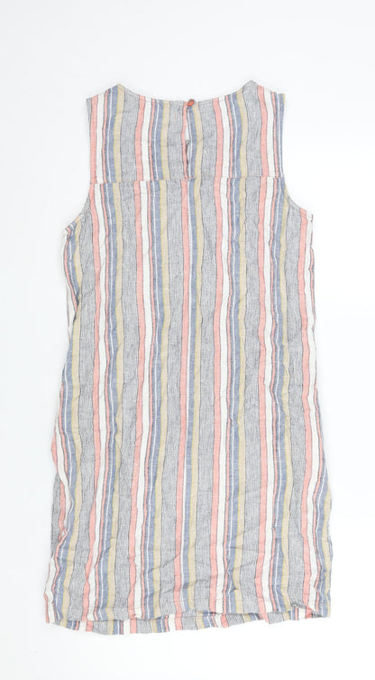 NEXT Womens Multicoloured Striped Linen Shift Size 8 Round Neck Button - Lace Detail