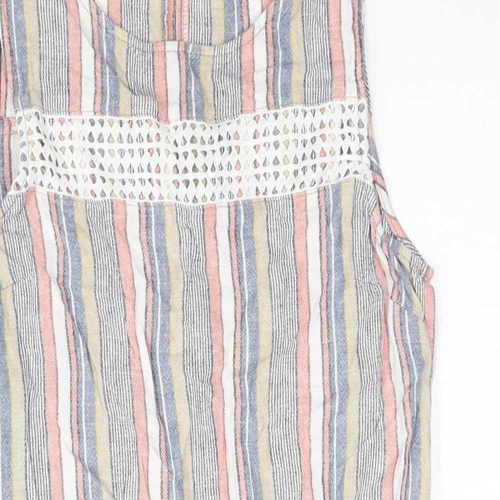 NEXT Womens Multicoloured Striped Linen Shift Size 8 Round Neck Button - Lace Detail
