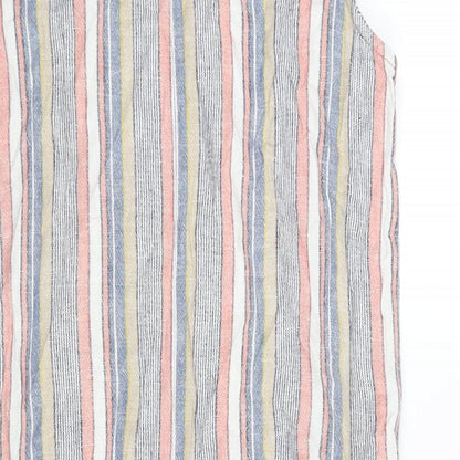 NEXT Womens Multicoloured Striped Linen Shift Size 8 Round Neck Button - Lace Detail
