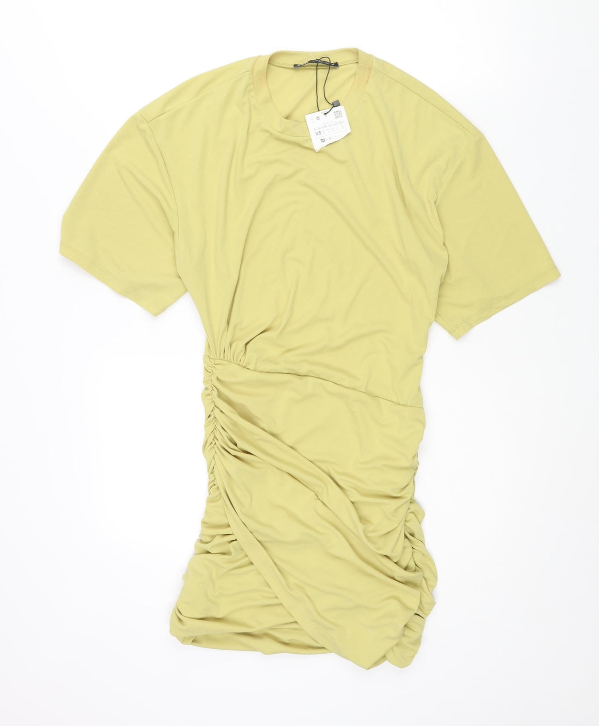Zara Womens Green Polyester Mini Size XS Round Neck Pullover - Rouched