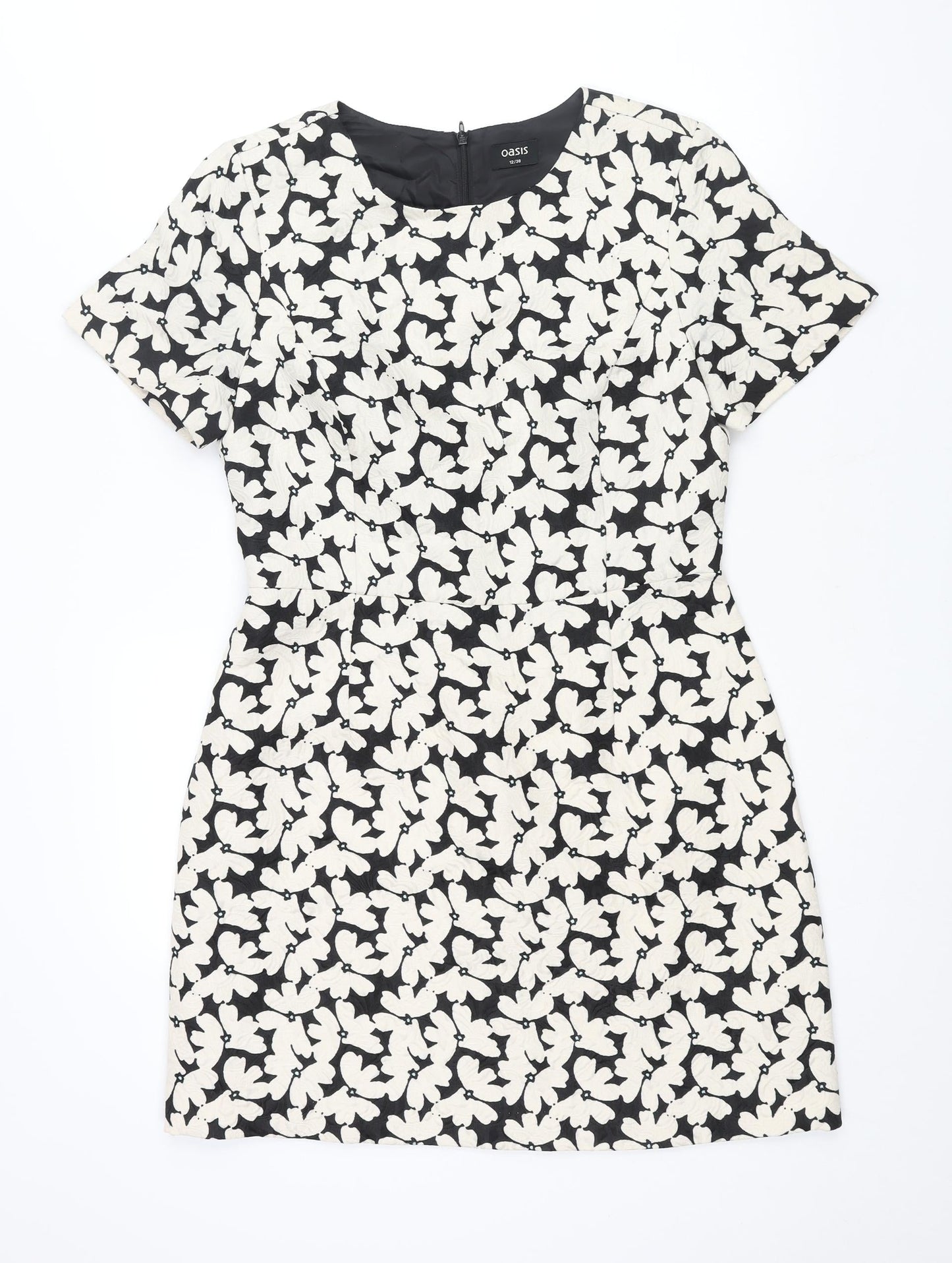 Oasis Womens Ivory Floral Polyester A-Line Size 12 Round Neck Zip