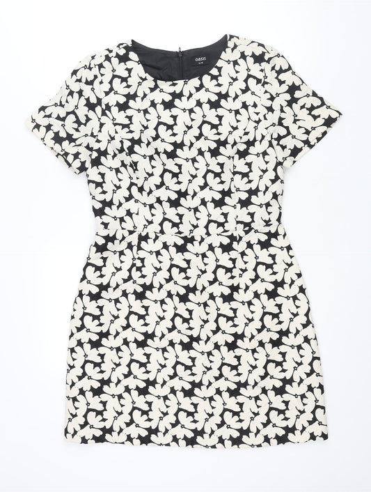 Oasis Womens Ivory Floral Polyester A-Line Size 12 Round Neck Zip