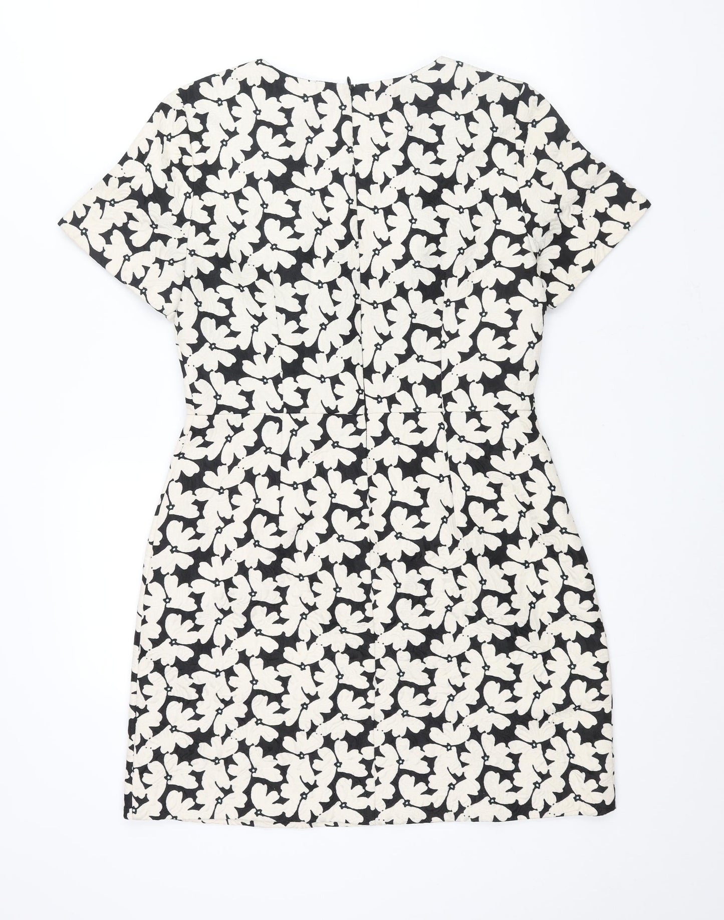 Oasis Womens Ivory Floral Polyester A-Line Size 12 Round Neck Zip