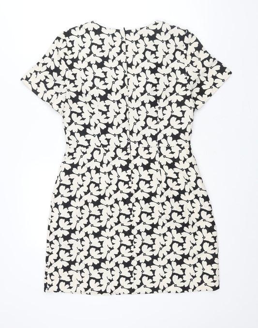 Oasis Womens Ivory Floral Polyester A-Line Size 12 Round Neck Zip