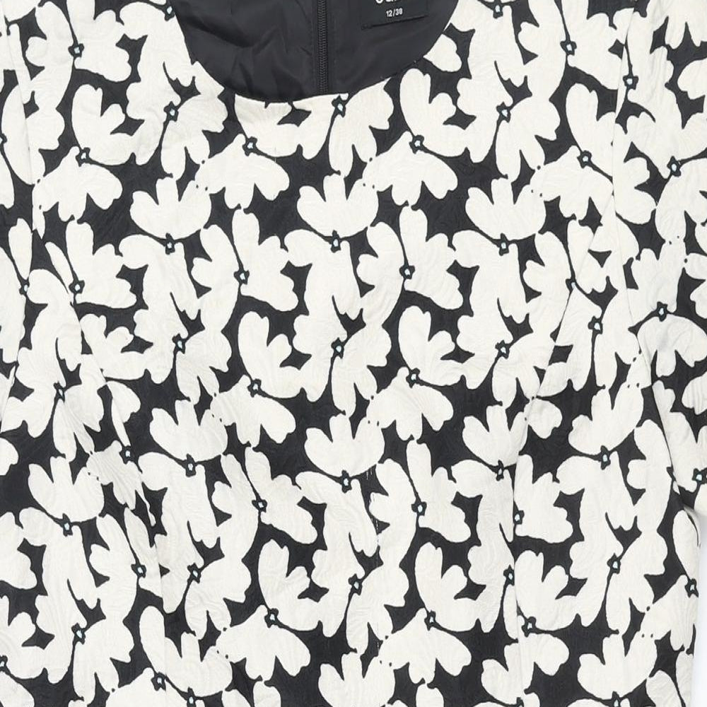 Oasis Womens Ivory Floral Polyester A-Line Size 12 Round Neck Zip