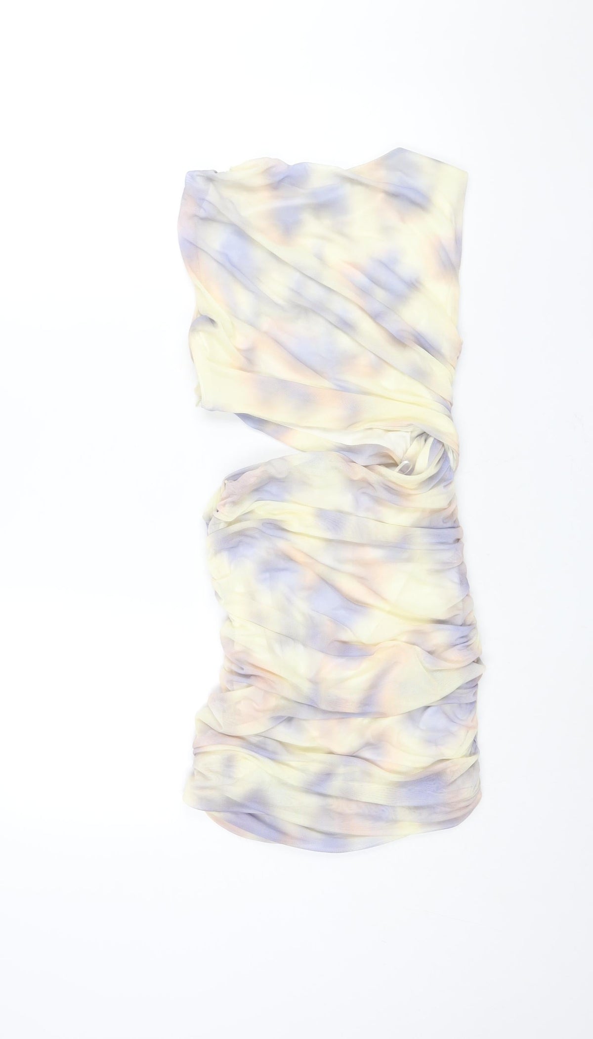 Zara Womens Multicoloured Geometric Polyester Mini Size S Round Neck Zip - Rouched Cut Out